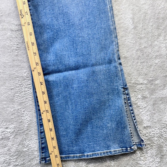 Wonderly High Rise Flare Jeans Womens 16 Blue Med Wash Side Slit Stretch Denim - Picture 10 of 14